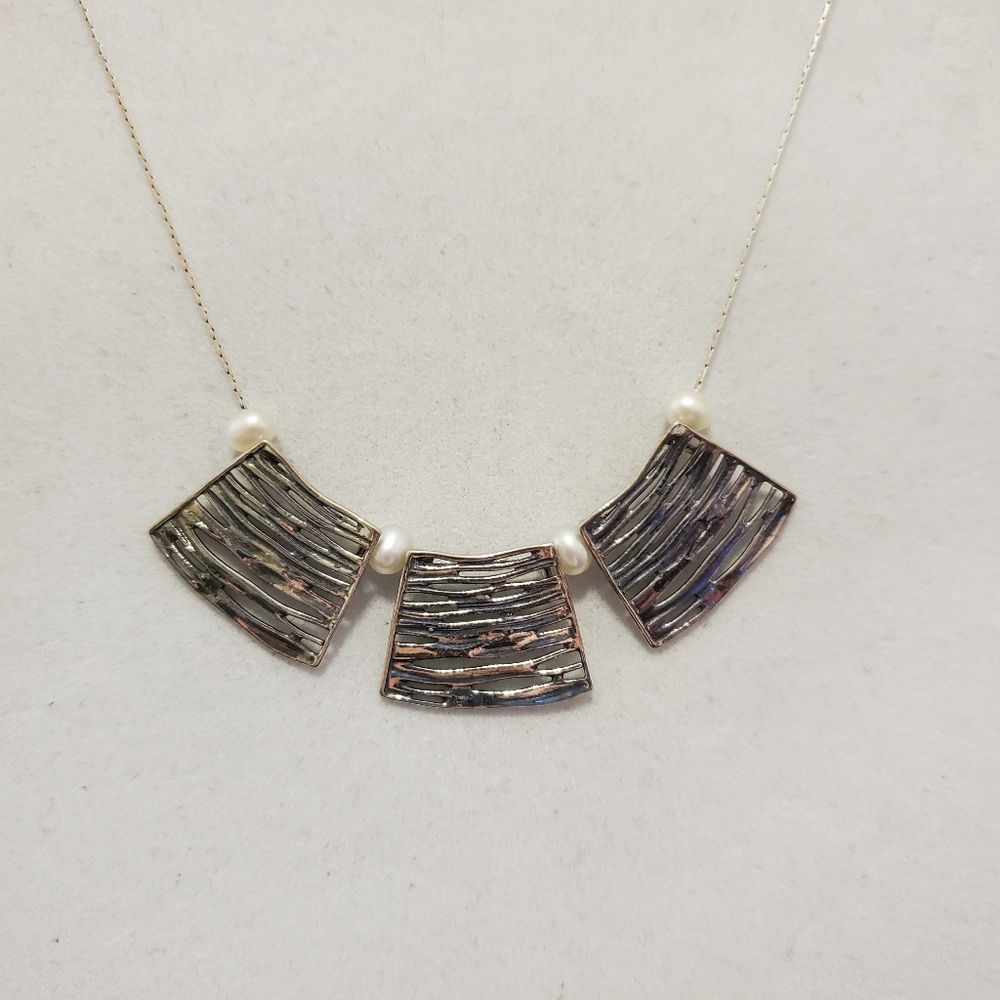 Shube Sterling Pearl Station Necklace Shube 925TL - Picture 9 of 14